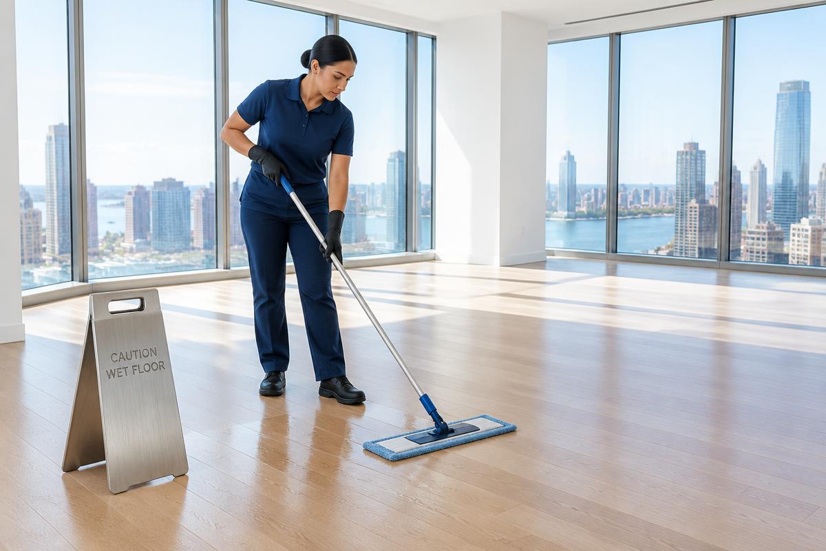 C&E housekeeper providing floor care as part of an apartment turnover